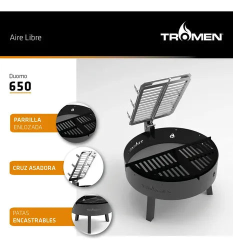 Fogón Asador Tromen Duomo 650 Apto Carbón Leña + Estaca Cruz