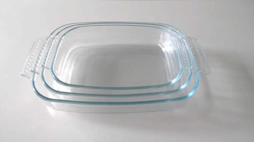 Juego 3 Asaderas Bandejas Rectangular De Vidrio Templado Cts Transparente