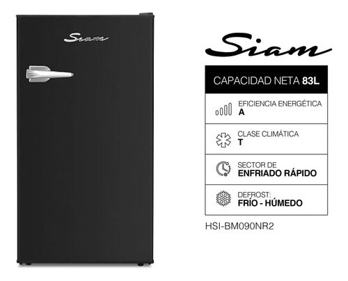 Heladera Siam Bajo Mesada Cíclica Retro 83l Negra - Hsi-bm090nr2 Negro