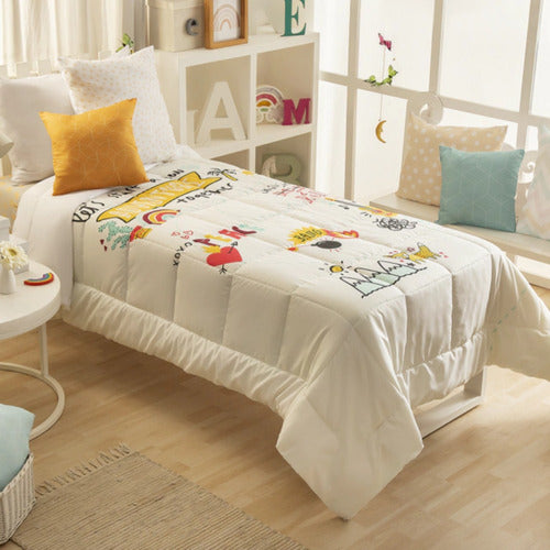 Cubrecama De 1 Plaza 1/2 Casablanca Peace Twin Oro Cts Color Blanco Lisa