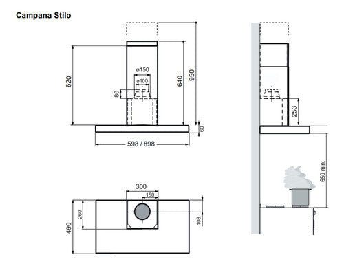 Campana Cocina Extractor Pared Spar Stilo Pro Touch 60cm C Negro