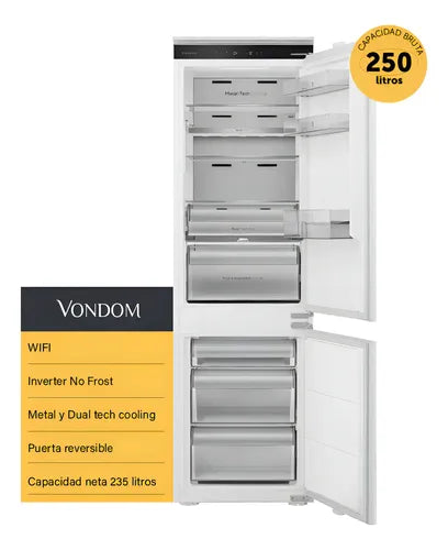 Heladera Vondom Combi250bi Panelable Wifi Inverter No Frost Blanco