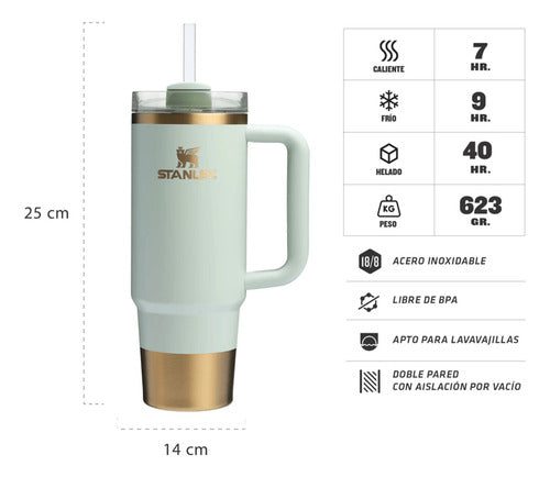 Vaso Térmico Stanley Quencher Verde Dorado 887ml Libre Bpa C Celadon Gilded
