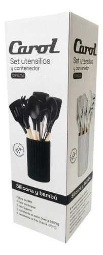 Set Carol Cacerola Antiadherente 20cm Y 12 Utensillos Negro Verde Musgo