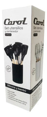Set Carol Cacerola Antiadherente 20cm Y 12 Utensillos Negro Verde Musgo