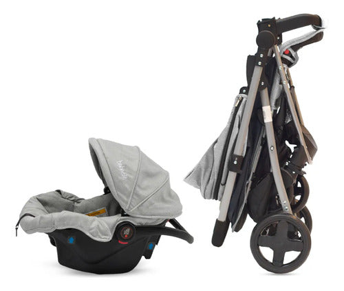 Cochecito Huevito Travel System Y Manillar Rebatible Bebesit Gris Claro