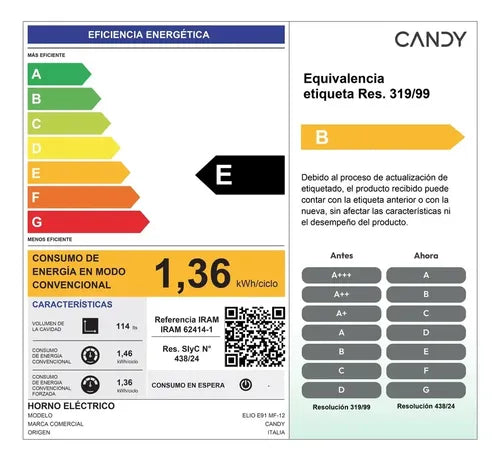 Horno Eléctrico De Empotrar Candy Elioe91mf-12 114 Lt 3250w Negro