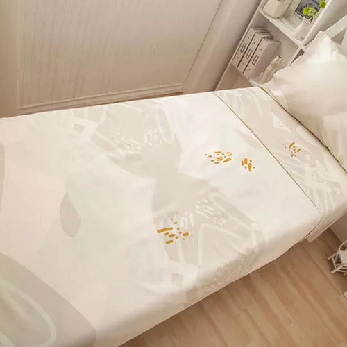 Juego De Sábanas Casablanca Oro 1 Plaza 100%algodón Cts Ayse Estampado