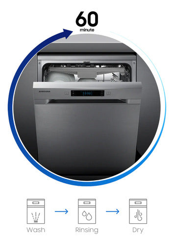 Lavavajilla Samsung 14 Cubiertos Silver Dw60m6050fs Plateado