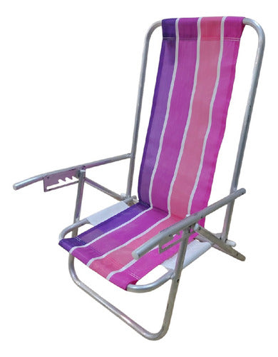 Reposera Playa Camping Aluminio Botafogo Violeta Rayada 5 P Violeta