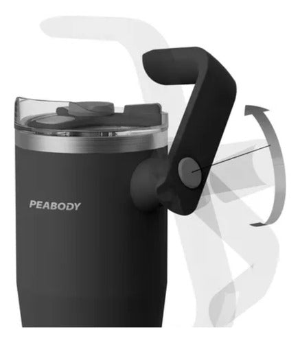 Vaso Térmico Mug Peabody Pemg1200 Negro 1200ml Doble Tapa Cs Negro Lisa