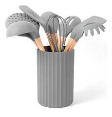 Set Kit 8 Utensillos Cocina Mango Bambu Punta Silicona Carol