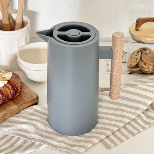 Jarra Termo Con Manija De Madera Pico Vertedor 1l Gris Cts Gris