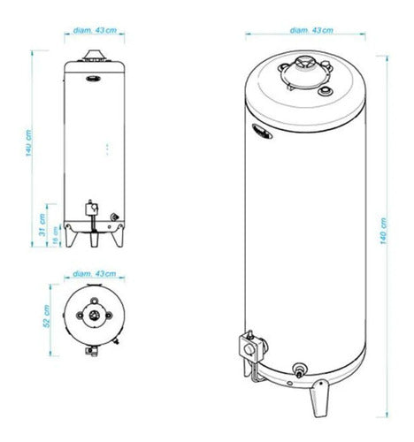 Termotanque A Gas Escorial 120l Protección Anti Corrosión Color Blanco