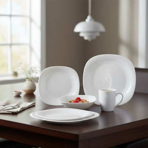 Juego Vajilla De 16 Piezas Carol Cuadrado Playo Postre Jarro Blanco Cuadrado