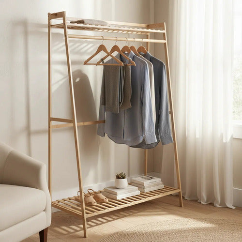 Organizador Perchero Estantes Bambu Variable De Alturas Marrón