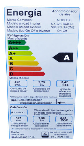 Aire Acondicionado Split Noblex Nxs25ha4cn On/off 2750w