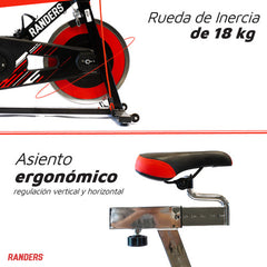 Bicicleta Fija Spinning Randers Arg-880sp Bandas Elásticas Color Negro