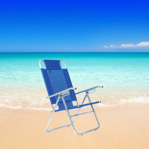 Reposera Plegable 5 Posiciones Aluminio Descansar Azul 90kg 92cm Varios