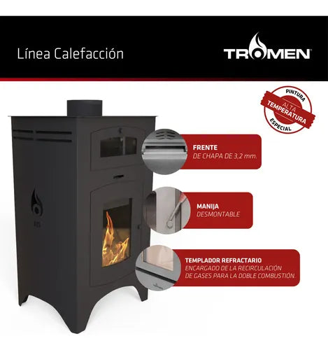 Salamandra Tromen Austral A15 Horno 120m² Leña Calefacción Eficiente