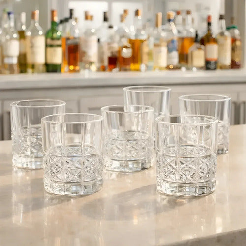 Vajilla Juego De 6 Vasos 350ml Vidrio Labrado Bandeja Carol Blanco Lisa