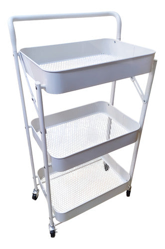 Carro Organizador Metal Blanco Plegable 3 Estantes Ruedas Cs Blanco