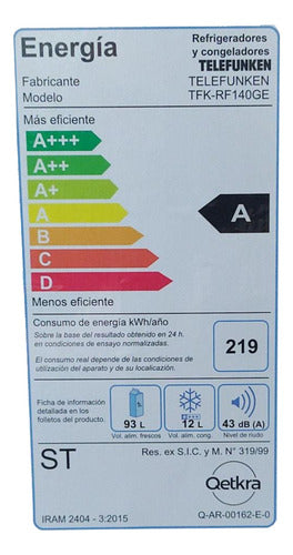 Heladera Telefunken Tfk-hd140 White 140 Litros R600a Clase A Blanco