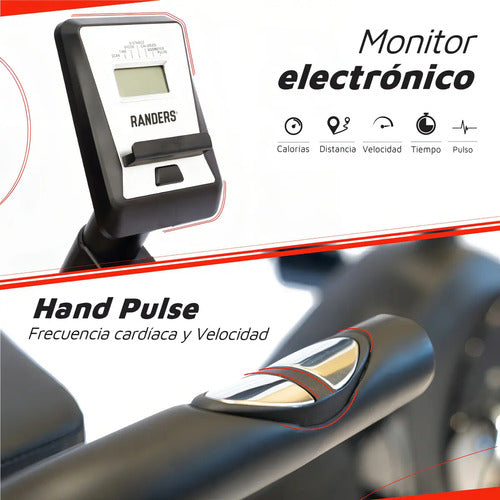 Bicicleta Fija Horizontal Randers Arg-2534 Regulabe Mangetic Color Negro