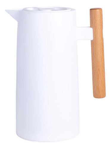 Jarra Termo Con Manija De Madera Pico Vertedor 1l Blanco Blanco