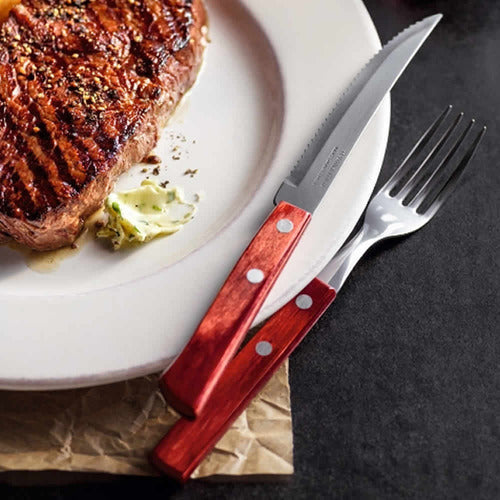 Juego De 12 Cubiertos Tramontina Churrasco Madera Acero - Marrón