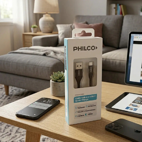 Cable De Datos Philco Conexion Usb-a A Usb-c Quick Charge Negro