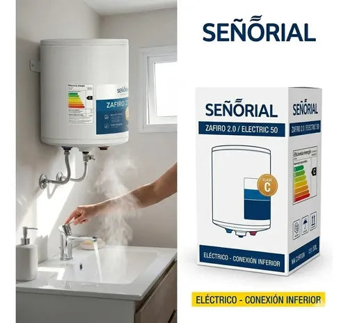 Termotanque Eléctrico Señorial Zafiro 2.0 50lts Conexión Inferior Blanco