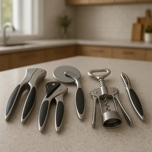 Set De 5 Utensillos Cocina Carol Acero Corta Pela Pica Abre