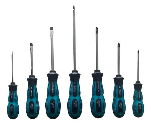 Set 7 Destornilladores Puntas Magnéticas Planas Y Philips Tm Acero Cromo Vanadio