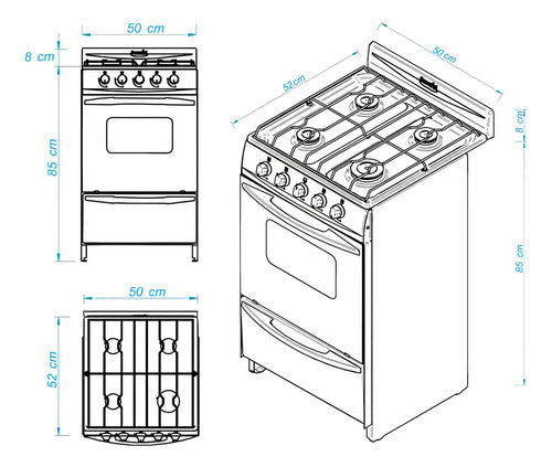 Cocina Escorial Palace Cristal Blanca A Gas Natural 4 Hornallas Con Visor 50l Blanco