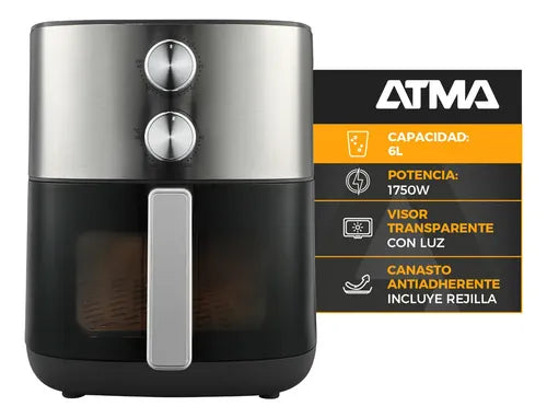 Freidora De Aire Mecánica Atma 6 L Inox Fr256maip Plateado