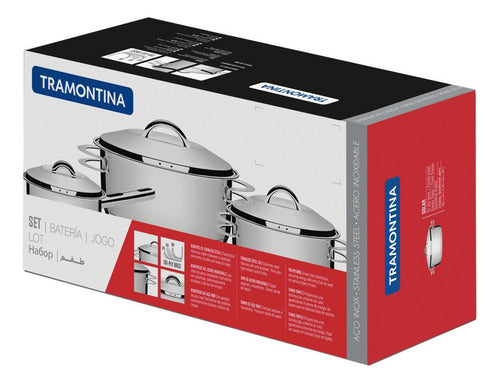 Juego De Cocina Tramontina 4 Pzs Olla Sarten Acero Inox Cts Plateado