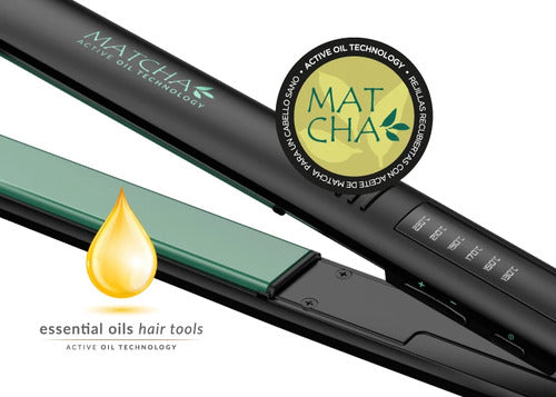 Planchita De Pelo Gama Elegance Essentian Oils Matcha Led Con Regulador Negro