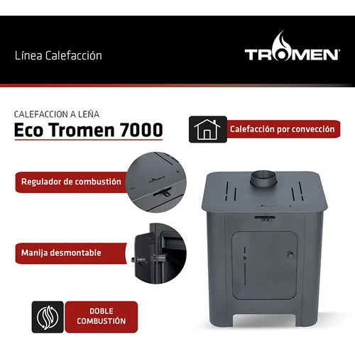 Estufa Tromen A Leña 7000 Kcal/h Hasta 60m2 Doble Combustión
