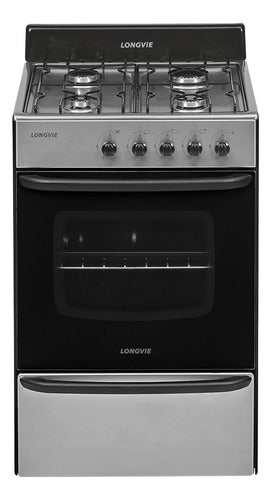 Cocina A Gas Longvie 12231x 56cm Inox Cajón Parrilla Color Acero Inoxidable