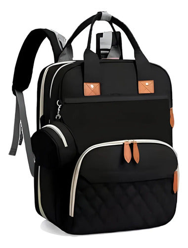Mochila Multifunción Maternal Cambiador Cuna Para Bebe Negro Negro Liso