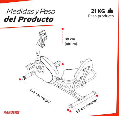 Bicicleta Fija Horizontal Randers Arg-2534 Regulabe Mangetic Color Negro