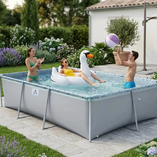 Pileta De Lona Tiburoncito N7 300x200x70cm Cap 4200l Gris Lisa