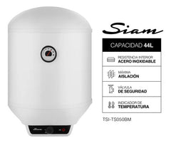 Termotanque Eléctrico Siam 50 Lts Conexión De Agua Inferior Temperatura Ajustable Blanco