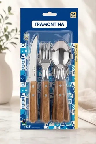 Set 24 Piezas Cubiertos Tramontina Dynamic Mango Madera Marrón