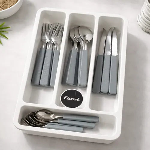 Juego De Cubiertos De 24 Pzs Cubiertera Carol Gris