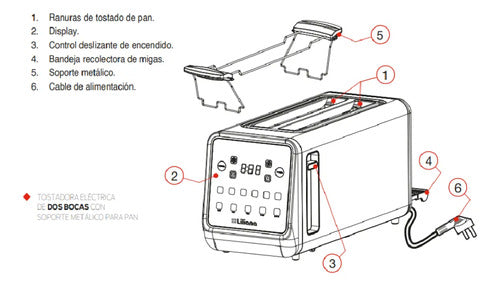 Tostadora Digital De 2 Bocas Liliana At942 Panel Led 1400w Gris