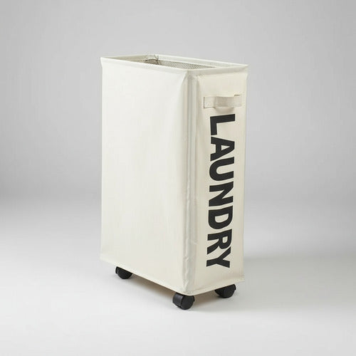 Cesto De Ropa Sucia Compacto Con Ruedas Rectángular Plegable Beige Lisa