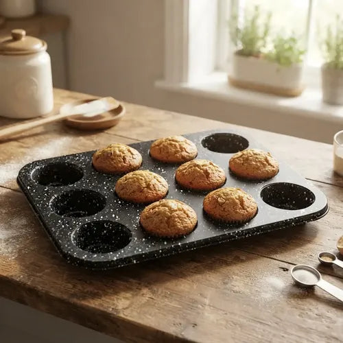 Molde De Acero Antiadherente Para 12 Muffins Carol 20028fne Negro