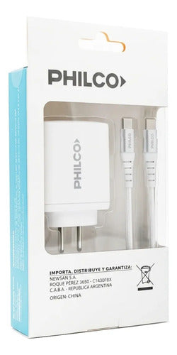 Cargador Dual De Pared Philco 65w Usb-c Usb-a C/cable Usb-c Blanco